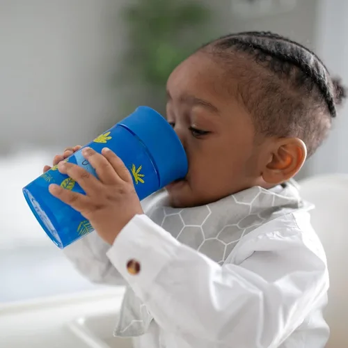 Vista 7 de Dr. Brown's Milestones Cheers 360 - Vaso de transición sin boquilla, apto para viajes y sin fugas, para bebés y niños pequeños, animales azul/verde