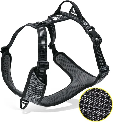 Vista 2 de WINHYEPET True Love TLH6071 - Arnés reflectante para perros pequeños, medianos y grandes, chaleco para mascotas, ajuste rápido, ajustable, para Negro