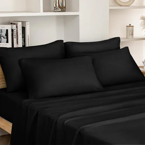 Vista 11 de HOMEIDEAS Sábanas de cama tamaño completo – Juego de 6 piezas (azul aguamarina) – Sábanas de ropa de cama de microfibra cepillada extra suave