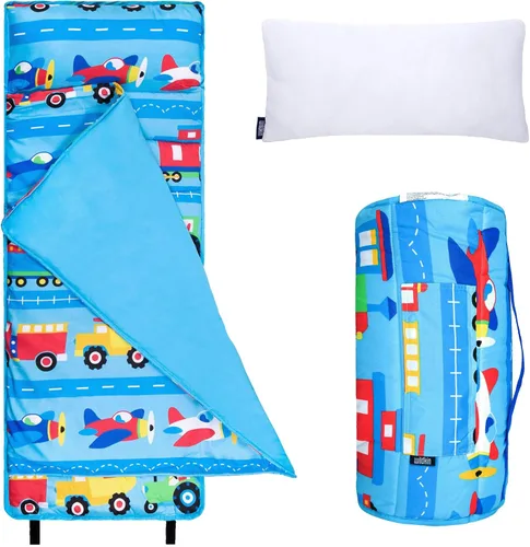 Vista 12 de Wildkin Microfiber Nap Mat for Kids 50 x 20 in all-in-one microfiber nap mat with attached blanket, removable pillow, roll-up straps and carry