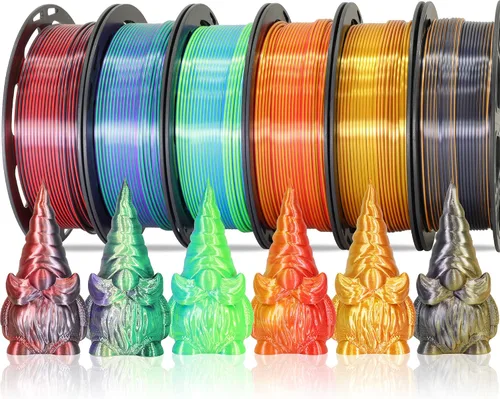 Vista 13 de MIKA3D Paquete de 6 carretes de 2 hilos de seda para impresora 3D de ácido poliláctico (PLA), cambio de color negro sedoso a