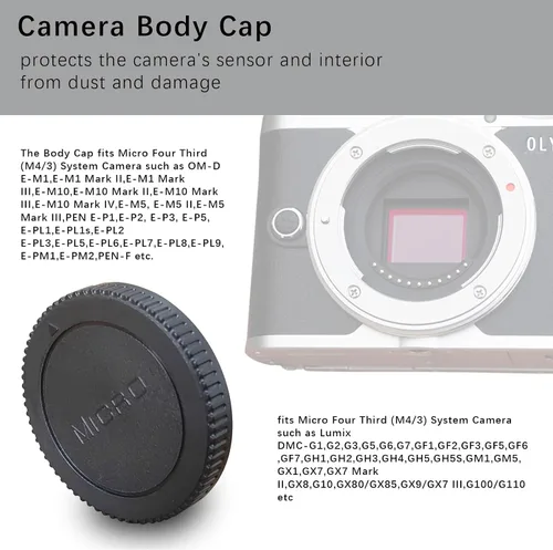 Vista 3 de Tapa de cuerpo M4/3 y cubierta de lente trasera de cámara compatible con Olympus y para Panasonic BMPCC Micro Four Thirds MFT M4/3 Mount Lens como