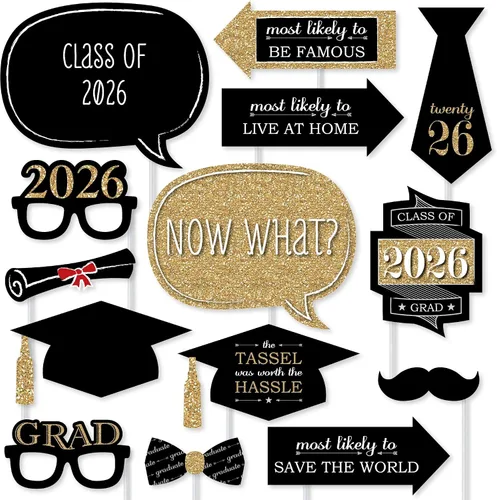 Vista 20 de Big Dot of Happiness Accesorios de graduación en blanco y negro para sesión de fotos 2026, juego de 20 unidades de accesorios de cabina de fotos