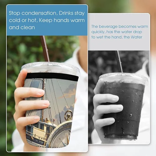 Vista 5 de Ship And Compass Reusable Insulated Neoprene Iced Coffee Cup Sleeves 3 Sizes Diving Material Cup Durable Beverage Covers for Cold Coffee Tea Drinks