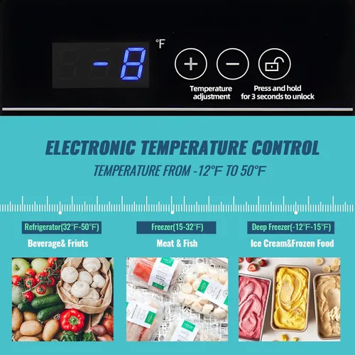 Vista 3 de DEMULLER Congelador de pecho pequeño y profundo con cesta extraíble, congelador compacto con panel de control digital, rango de temperatura de -12℉