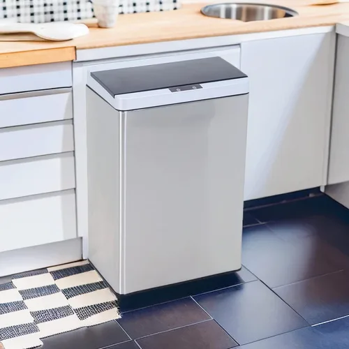 Vista 7 de Basurero automático de cocina de 13 galones con tapa, cubo de basura de acero inoxidable de 50 litros con sensor de movimiento y sin tacto, cubo