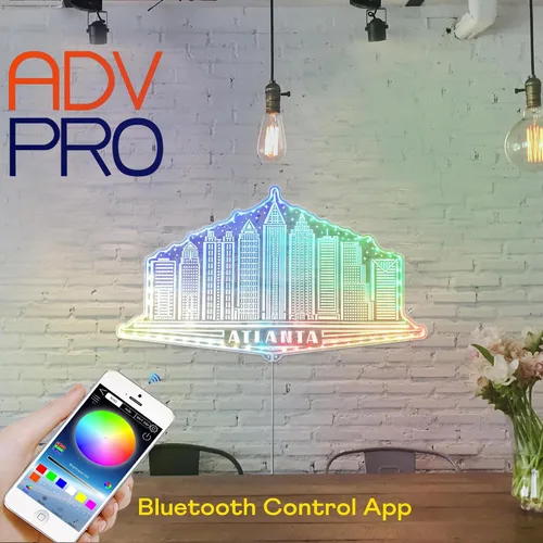 Vista 2 de ADVPRO Atlanta Georgia USA Skyline Silhouette RGB Dynamic Glam LED Sign - Forma de corte a borde - Decoración de pared inteligente 3D - Señalización