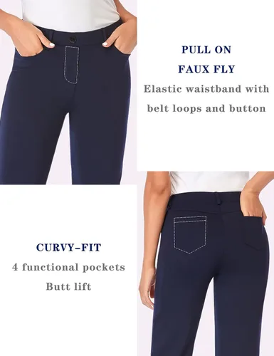 Vista 4 de Tapata - Pantalones de vestir con corte de bota para mujer pantalones con bolsillos altos pequeños para oficina trabajo negocios y uso casual de 28