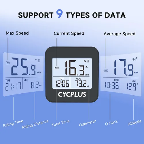 Vista 2 de CYCPLUS Computadora GPS para Bicicleta, Computadora de Ciclismo Inalámbrica con Retroiluminación Automática, Velocímetro Odómetro de Bicicleta