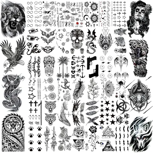 Vista 10 de VANTATY 20 hojas de tatuajes temporales extra grandes de brazo completo para hombres adultos, manga de tatuajes temporales de tigre, serpiente