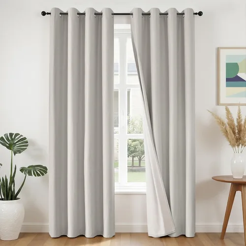Vista 21 de Joydeco Cortinas opacas de lino para dormitorio, con ojales de 90 pulgadas de largo, cortinas resistentes para sala de estar, cortinas con Verde