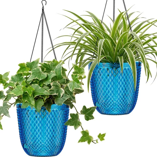 Vista 17 de Paquete de 2 macetas colgantes de riego automático de 7.2 pulgadas para plantas de interior y exterior, macetas colgantes de macramé de 34 pulgadas