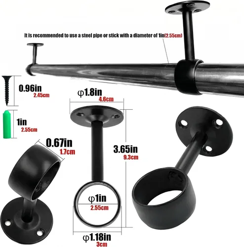 Vista 2 de Paquete de 4 soportes de barra de cortina de acero inoxidable de alta resistencia de 1 pulgada, soportes de extremo para poste de armario, soporte