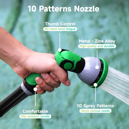 Vista 4 de 50FT Garden Hose with Nozzle– High Pressure Nozzle and Flexible Water Hose, All-Weather, Non-Shrinking, Ultra-Lightweight with 3/4" Solid Brass