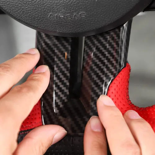 Vista 5 de Jimen Compatible con Ford Mustang 2015-2023, accesorios de moldura para volante (fibra de carbono)