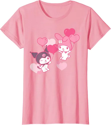Vista 16 de Camiseta de My Melody y Kuromi con corazones del Día de San Valentín Negro