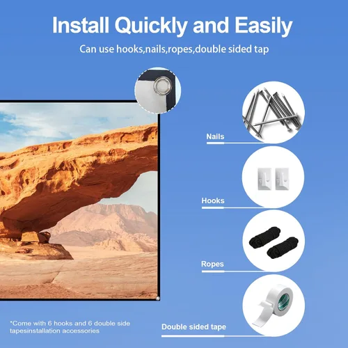 Vista 6 de Docooler Pantalla de proyector, pantalla de proyección plegable 16:9 de 80 pulgadas, pantalla de proyección plegable duradera para montaje en pared