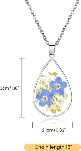 Vista 71 de Collar de flores silvestres prensadas con encaje de Forget-Me-Not y Queen Anne Collar de flores prensadas de oro Collares hechos a mano