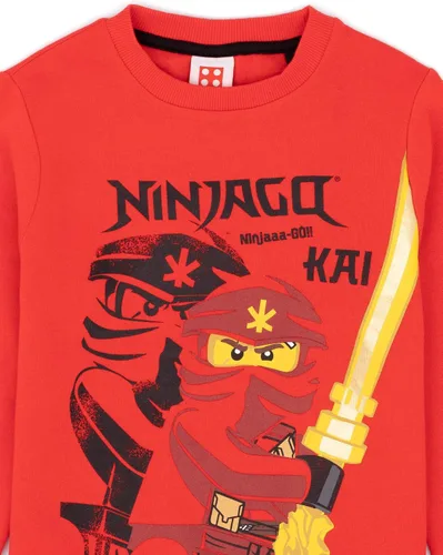 Vista 4 de LEGO Ninjago - Suéter de manga larga para niños Kai Warrior, color rojo, Rojo