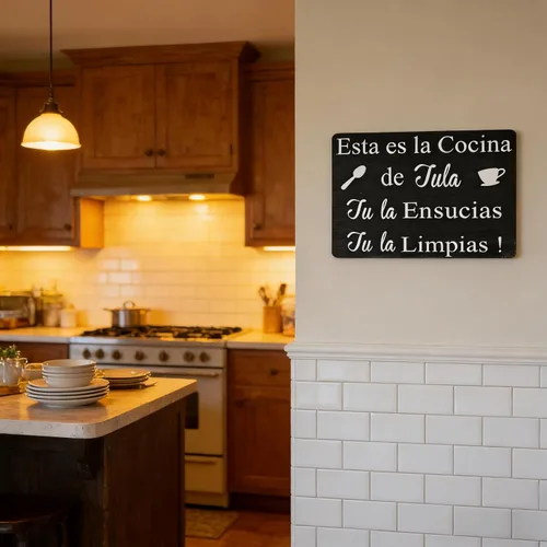Vista 3 de Letrero de cocina de madera, 8 x 12 pulgadas, rústico, negro, montaje en pared, decoración de cocina española