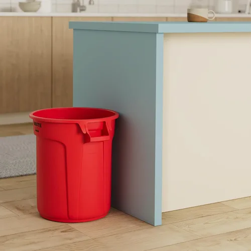 Vista 2 de Rubbermaid Commercial Products BRUTE - Contenedor de basura/residuos redondo de trabajo pesado, 10 galones, rojo, contenedor de desechos