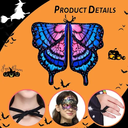 Vista 4 de Shireake Baby Disfraz de alas de mariposa, impresión de doble cara para adultos, disfraz de capa de mariposa de Halloween, fiesta de mujeres