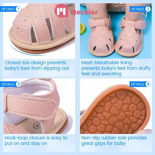 Vista 34 de Meckior Sandalias de verano con punta abierta y suave de piel sintética para bebés y niñas pequeñas