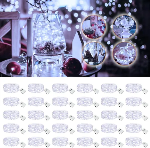 Vista 20 de Paquete de 12 luces de hadas que funcionan con pilas, 20 luces LED parpadeantes de 7 pies, 3 modos, mini luces a granel impermeables para tarros