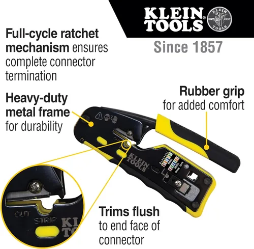 Vista 3 de Klein Tools Kit de probador de cables VDV501-851 y crimpadora modular de trinquete VDV226-110, pelacables, cortador de cables, para conectores