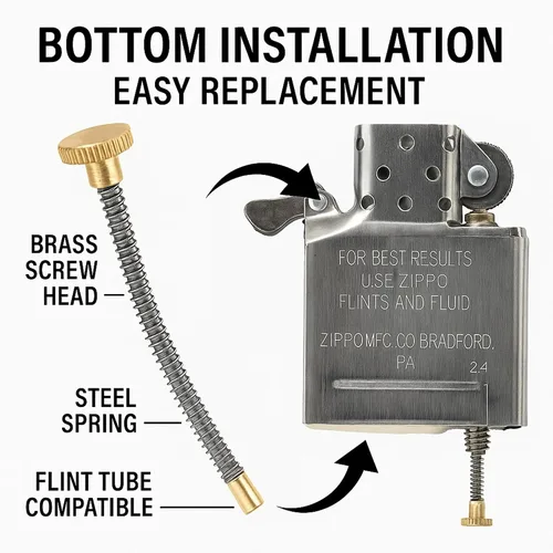 Vista 6 de Kit de reparación de mechero IN SELECT - Partes de repuesto de resorte de pedernal compatibles con mecheros Zippo, piezas de latón duraderas