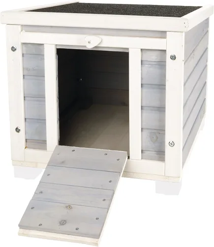 Vista 3 de TRIXIE Casa pequeña para gatos al aire libre, resistente a la intemperie, con suelo elevado, techo de asfalto con bisagras y apertura cubierta