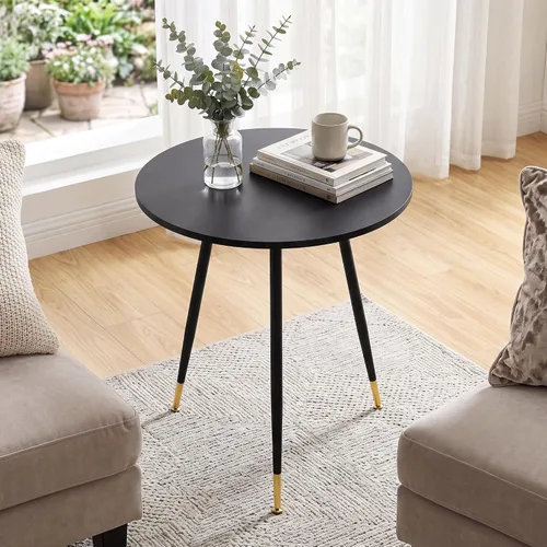 Vista 7 de NOBPEINT Mesa auxiliar redonda de madera moderna, mesa auxiliar de 28 pulgadas con 3 patas de metal, mesa de centro de ocio (negro)