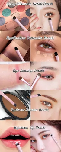 Vista 2 de AKOAK 5 unids/set Viaje Portátil Mini Ojo Maquillaje Cepillo Aplicar Sombra de Ojos Delineador de Cejas Cepillo de Maquillaje de Labios Set de Negro