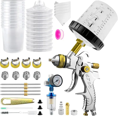 Vista 9 de HVLP - Pistola pulverizadora con taza mezcladora de 22.0 fl oz y 10 vasos desechables, boquillas de 1.4/1.7/2.0/0.098 in, kit de pistola de pintura