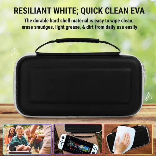 Vista 5 de Orzly Funda de viaje para Nintendo Switch modelo OLED y consola de interruptor estándar con compartimento de almacenamiento de accesorios