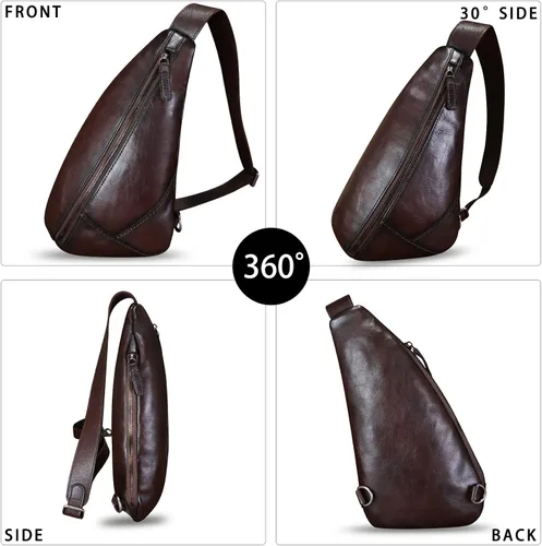 Vista 2 de Bolso de cuero genuino para mujeres y hombres, mochila de cuero vintage, bolso cruzado de hombro, Café