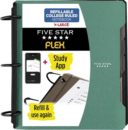 Vista 21 de Five Star Flex - Cuaderno recargable + aplicación de estudio, papel rayado universitario y carpeta de anillos TechLock de 1-1/2 pulgadas