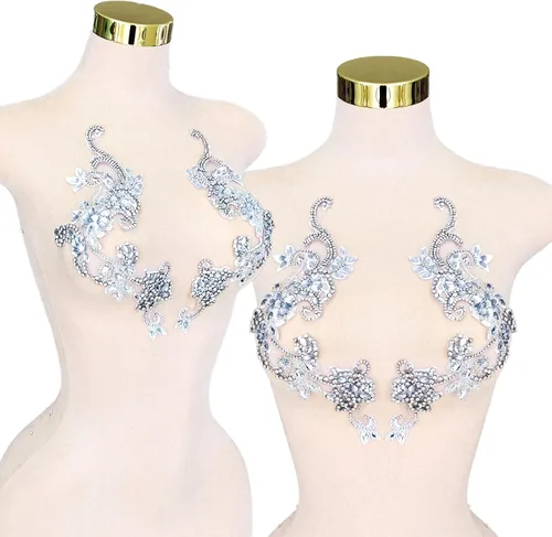 Vista 25 de Parches de cristal hechos a mano con cuentas de encaje de diamantes de imitación para accesorios de ropa de vestir (S1-champán)