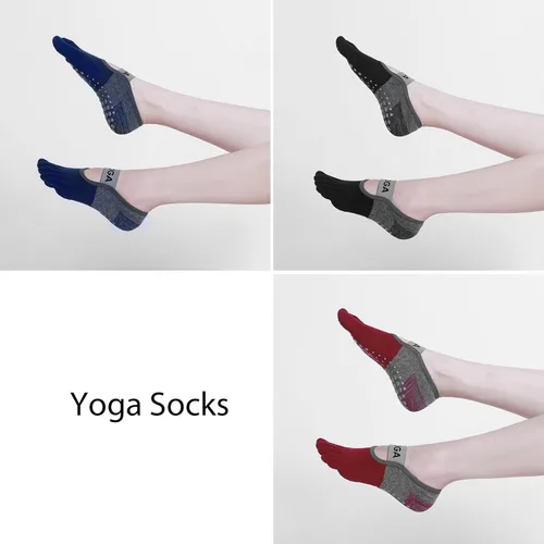 Vista 3 de SpringPlus 3 pares de calcetines de yoga para mujer con agarre antideslizante, pilates, barra, yoga, embarazo, baile, entrenamiento descalzo