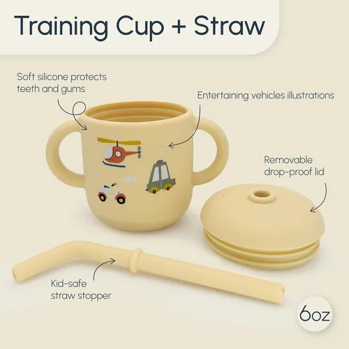 Vista 2 de Vaso de silicona para niños de 6 meses y niños pequeños, lindo vaso para beber con popote para el primer entrenamiento, botella de agua para bebé