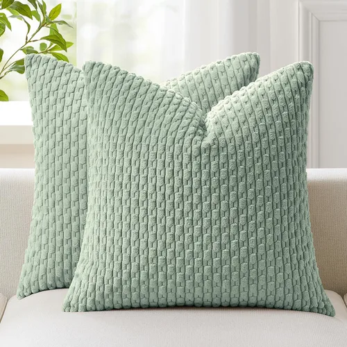 Vista 10 de Kevin Textile - Juego de 2 fundas de almohada decorativas de pana suave, estilo bohemio, a rayas, decoración del hogar para sofá, cama, sofá y sala