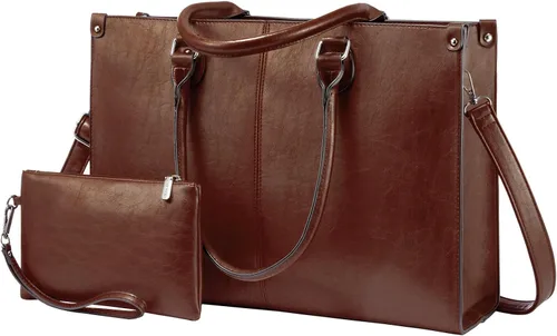 Vista 23 de LOVEVOOK - Bolsa de mano para laptop para mujer, bolsa de trabajo profesional de 15.6 pulgadas con embrague a juego, bolsa de cuero vintage