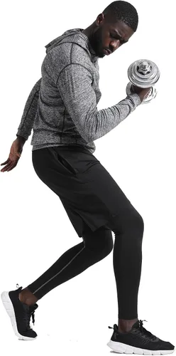 Vista 3 de BUYJYA 5 piezas de pantalones de compresión para hombre, camisa de manga larga, conjunto atlético, ropa de gimnasio, entrenamiento, regalo del día