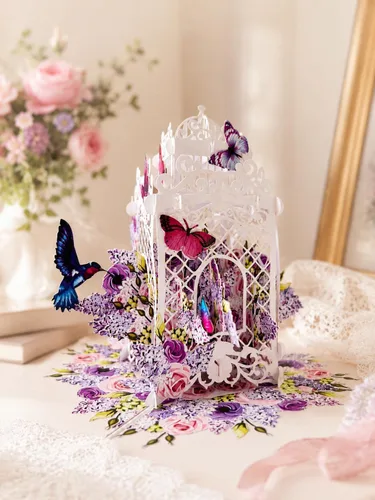 Vista 2 de ETA Tarjeta desplegable 3D de mariposas coloridas y colibríes, tarjeta de cumpleaños de animales 3D, tarjeta de la naturaleza, tarjeta del día