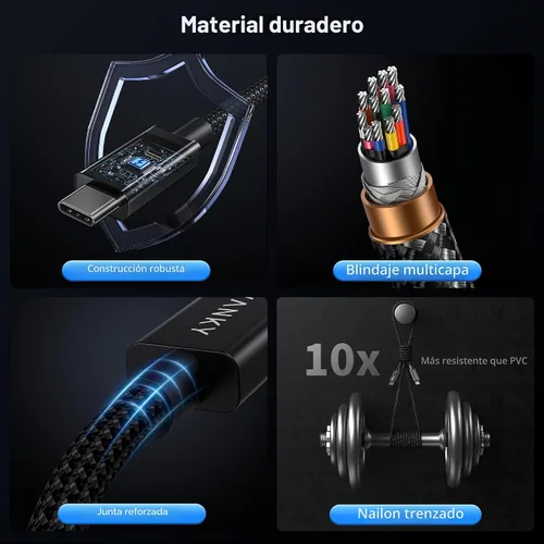 Vista 6 de IVANKY Certificado Intel Cable Thunderbolt 5 de 3.3 pies, hasta 120 Gbps y 240 W, cable Thunderbolt trenzado premium de 80 Gbps, compatible