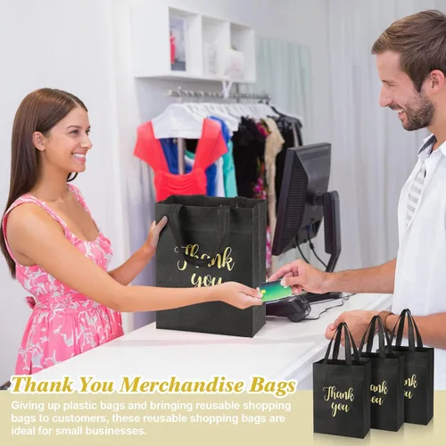 Vista 6 de Roowest 50 bolsas de regalo de agradecimiento con asa, bolsa plegable no tejida reutilizable a granel para baby shower, boda, 10 x 8 x 4 pulgadas