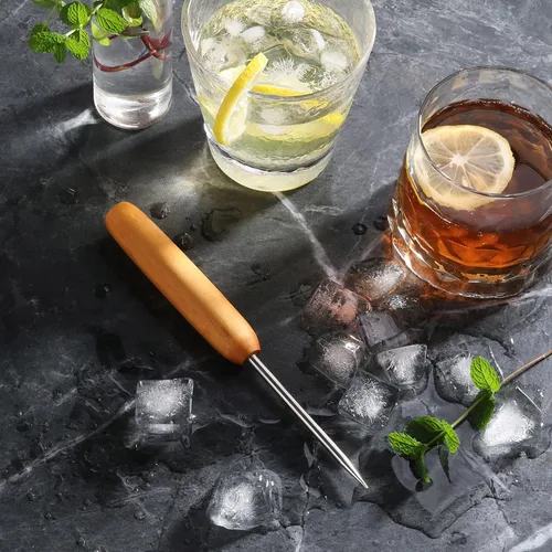 Vista 5 de New Star Foodservice Picador de hielo de acero al carbono con mango de madera dura, trituradora de hielo de 7.5 pulgadas, herramienta de bar