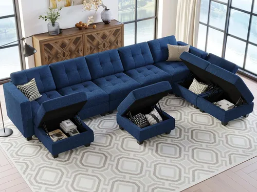 Vista 3 de Belffin Sofá modular de gran tamaño con tumbona reversible, sofá modular convertible con otomana en forma de U, juego seccional con asientos