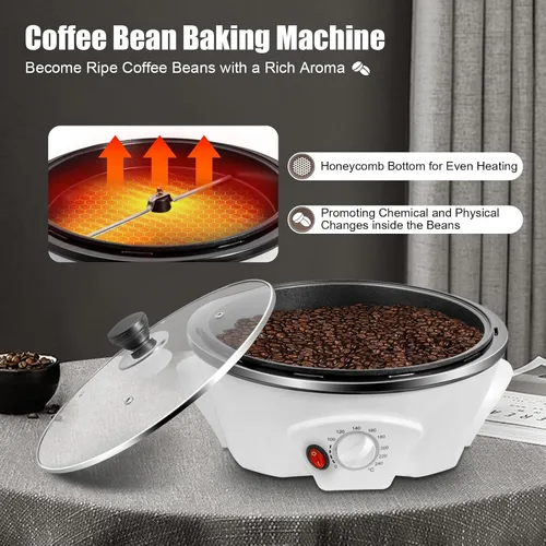 Vista 2 de Tostador de café eléctrico para uso doméstico, tostadora de café de grano de maní de 800 W, temperatura ajustable, para cafeterías, familias, clubes