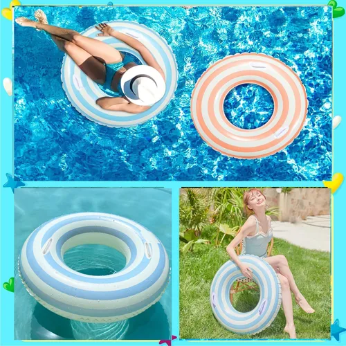 Vista 7 de Flotador de piscina grande a rayas, flotadores inflables de piscina para adultos, paquete de 2 flotadores de piscina, tubos de piscina, anillos